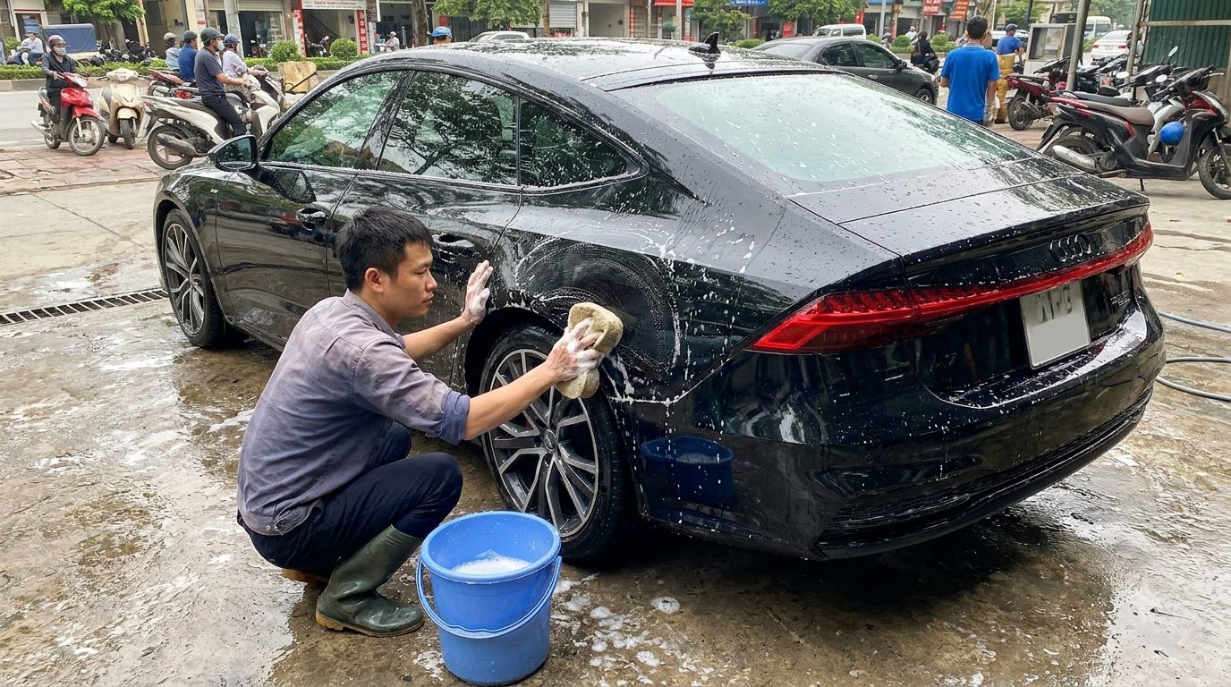 4 Nguyên Nhân Gây Xước Dăm Ô Tô Và Giải Pháp Xử Lý Triệt Để 2 XuaTanXungDotVoiQuyTrinhRuaXeKhongDungChuan